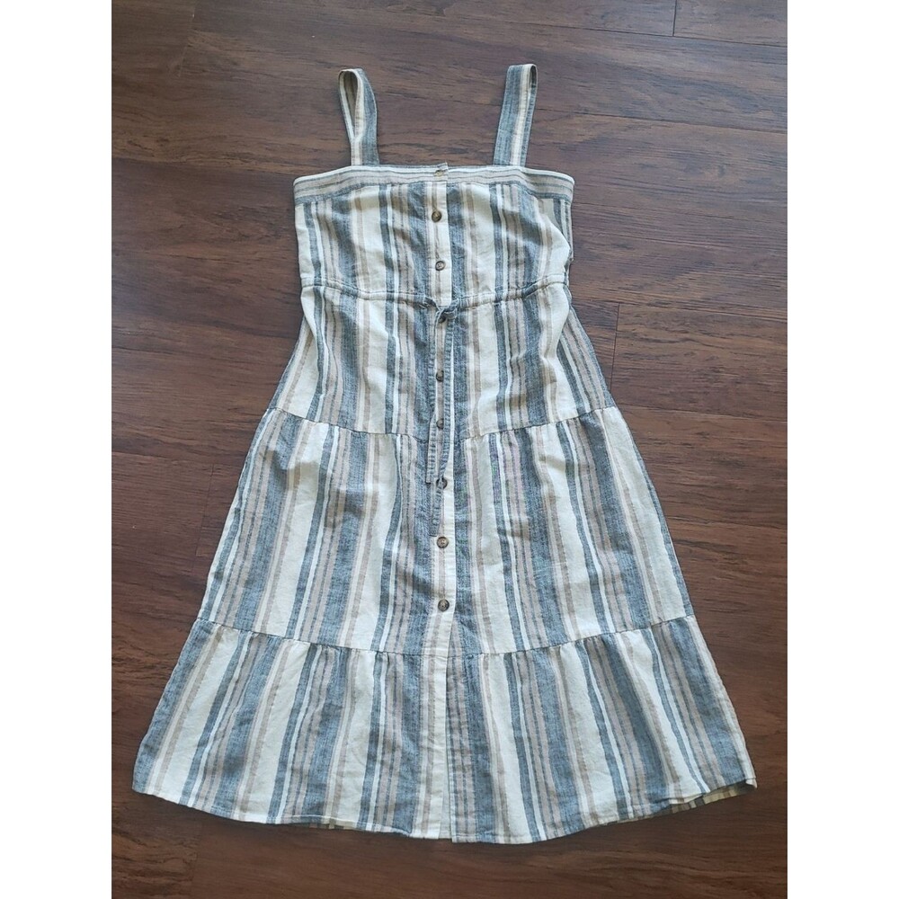 Margaret Oleary Striped Button Front Sundress Size XS Cream Gray Boho Cotton